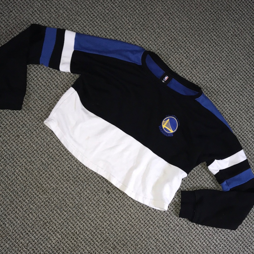 NBA Girls' Warriors Colorblock Cropped Sweatshirt - Black, Blue & White